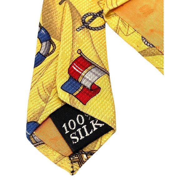 Evan-Picone Sport Nautical Yacht Club Yellow Tie 100% Silk Anchors Flags Men's - Picture 5 of 7